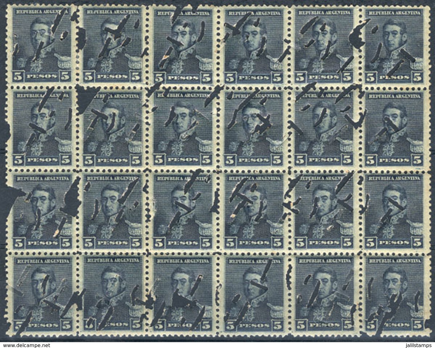 217 ARGENTINA: "GJ.151, Block Of 24 Stamps, With Bulk Mail ""C Y T"" Punched Cancel, - Autres & Non Classés