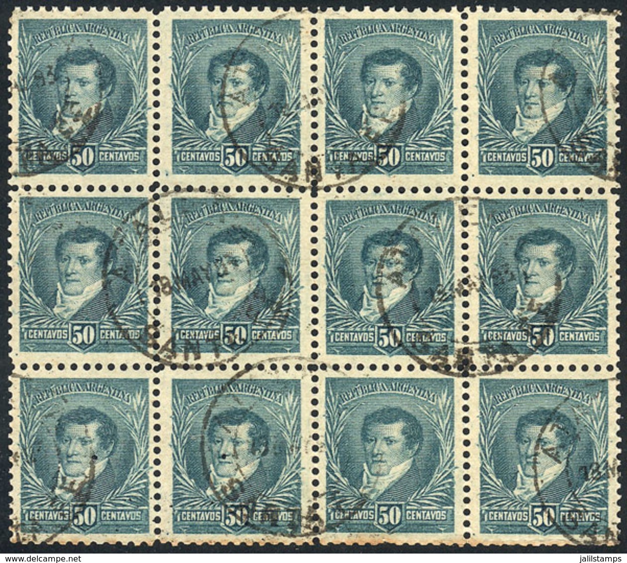 219 ARGENTINA: GJ.171, 1892 50c. Belgrano With Compound Perf 11½ X 12¼, Beautiful Us - Autres & Non Classés