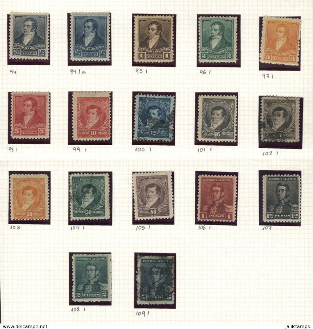 220 ARGENTINA: GJ.174/189, Cmpl. Set With Large Sun Wmk And Perf 11½, Some Used, The - Autres & Non Classés