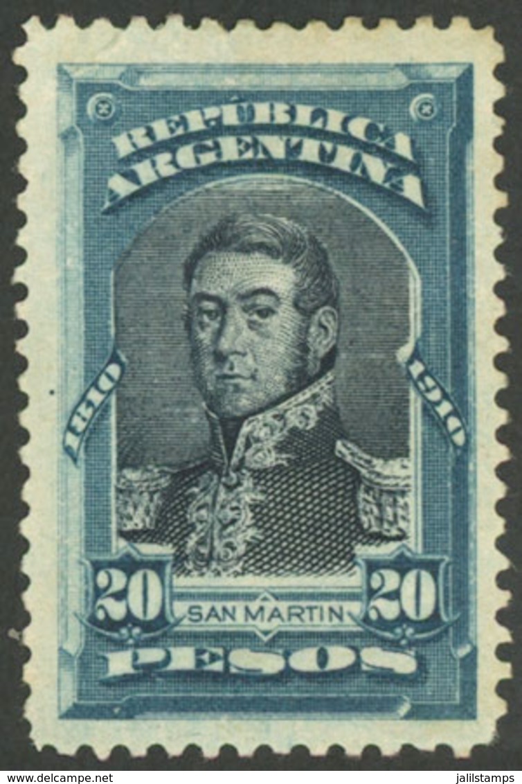 231 ARGENTINA: GJ.315, 1910 20P. San Martín, Mint Original Gum, Minor Defect, Excell - Otros & Sin Clasificación