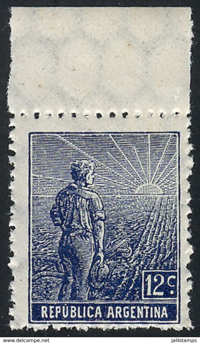 233 ARGENTINA: GJ.350, 1912 12c. Plowman, German Paper, Vertical Honeycomb Wmk, PERF - Autres & Non Classés