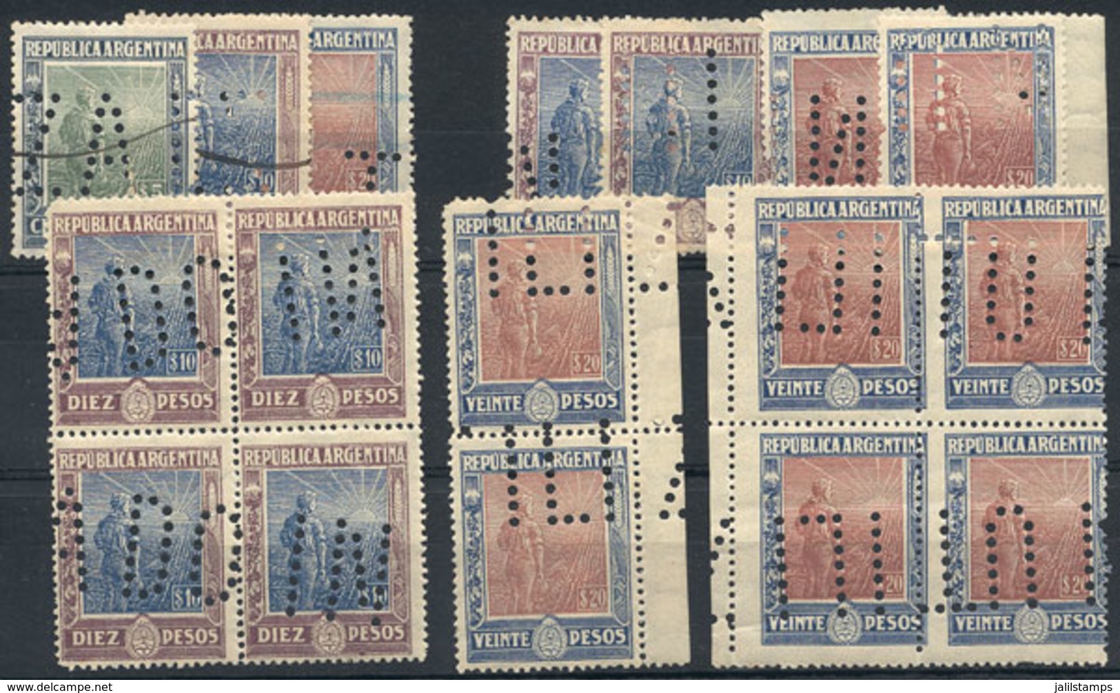 234 ARGENTINA: GJ.360O/362O, Stockcard With Several Stamps And Blocks Of 4, VF! - Autres & Non Classés