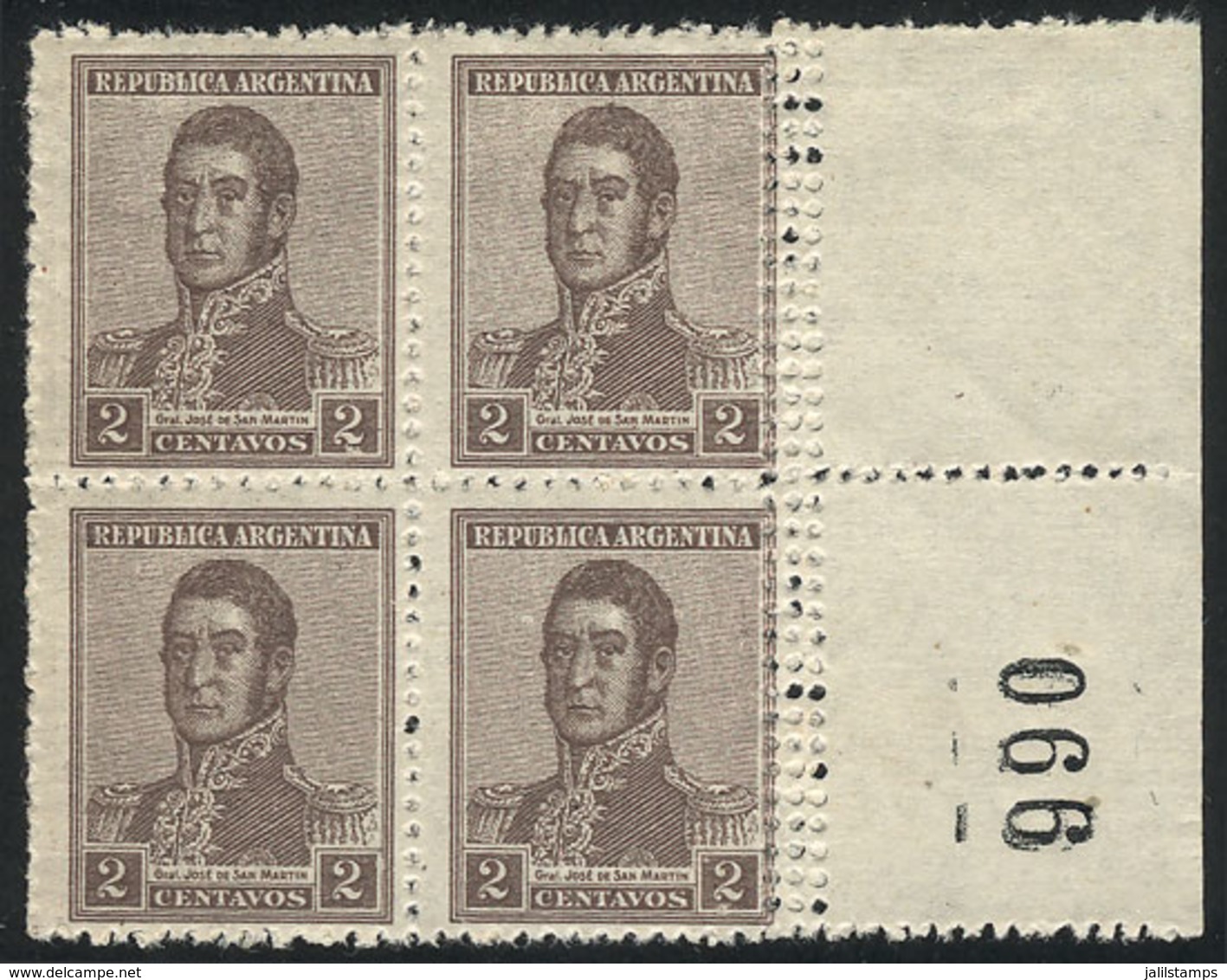 236 ARGENTINA: GJ.459, Block Of 4 With VARIETY: Triple Vertical Perforation In Right - Other & Unclassified