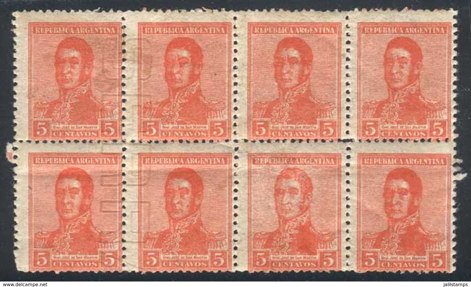 240 ARGENTINA: GJ.478, Block Of 8 Stamps, The 4 Left Stamps With Watermark SERRA BON - Other & Unclassified