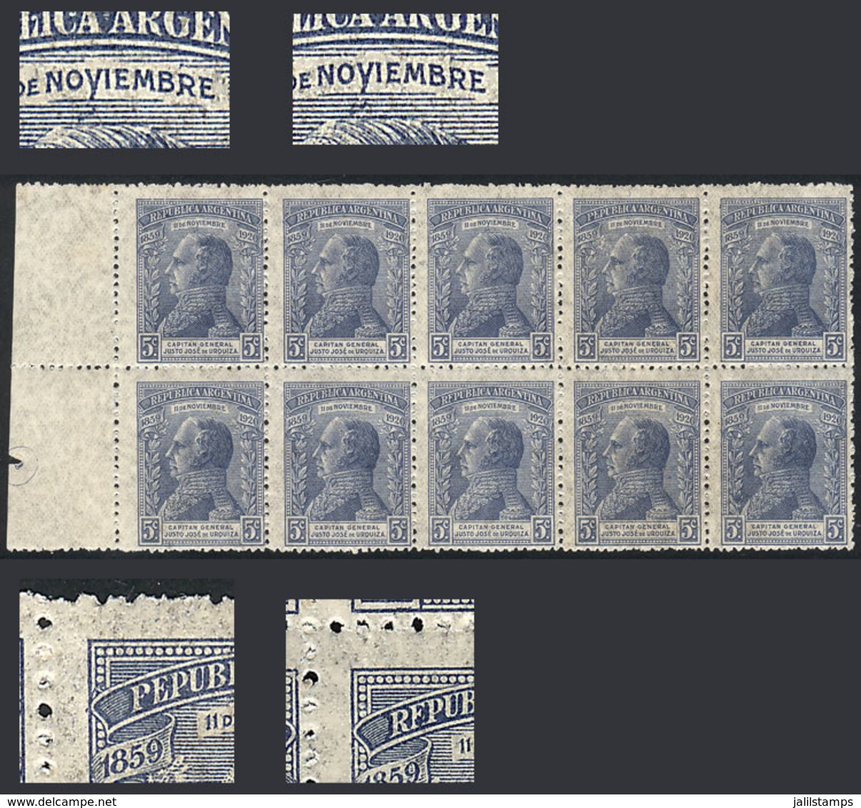 242 ARGENTINA: GJ.524a + 524b + Var., 1920 Urquiza, Block Of 10,  One With PEPUBLICA - Otros & Sin Clasificación