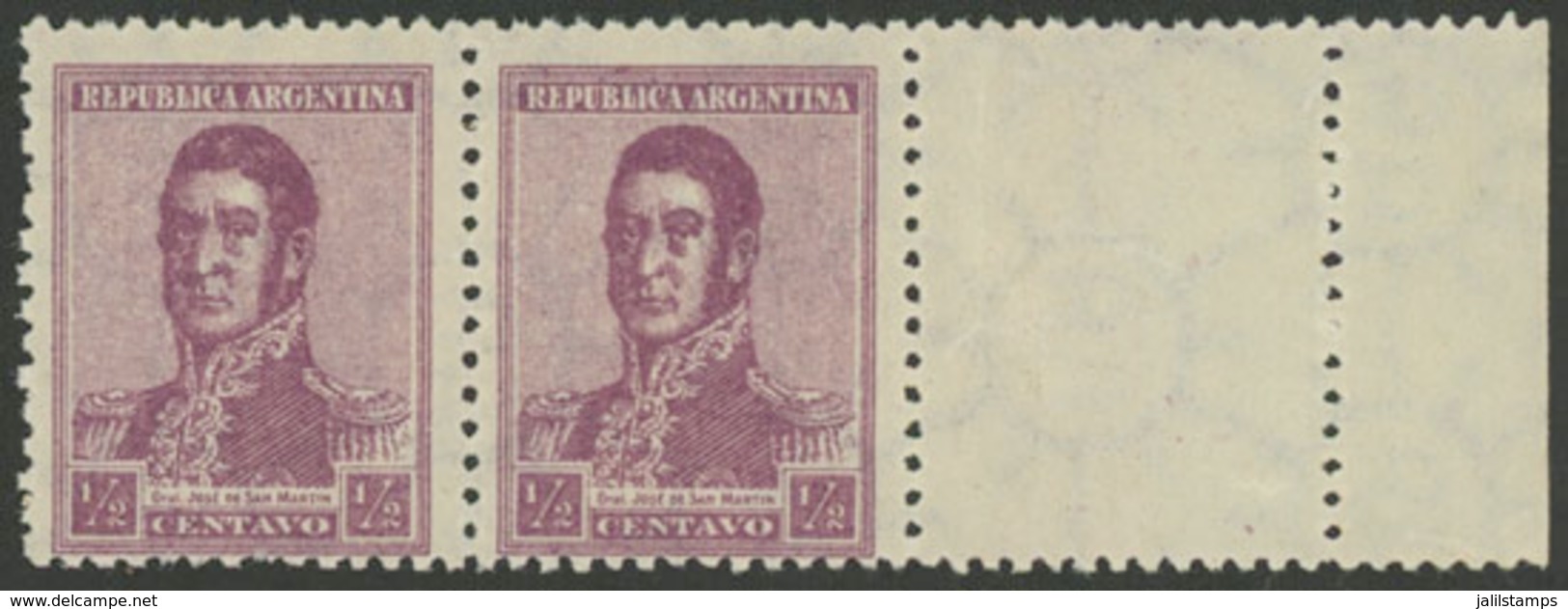 244 ARGENTINA: GJ.543CD, 1922 ½c. San Martín With White LABEL AT RIGHT, MNH, Excelle - Otros & Sin Clasificación