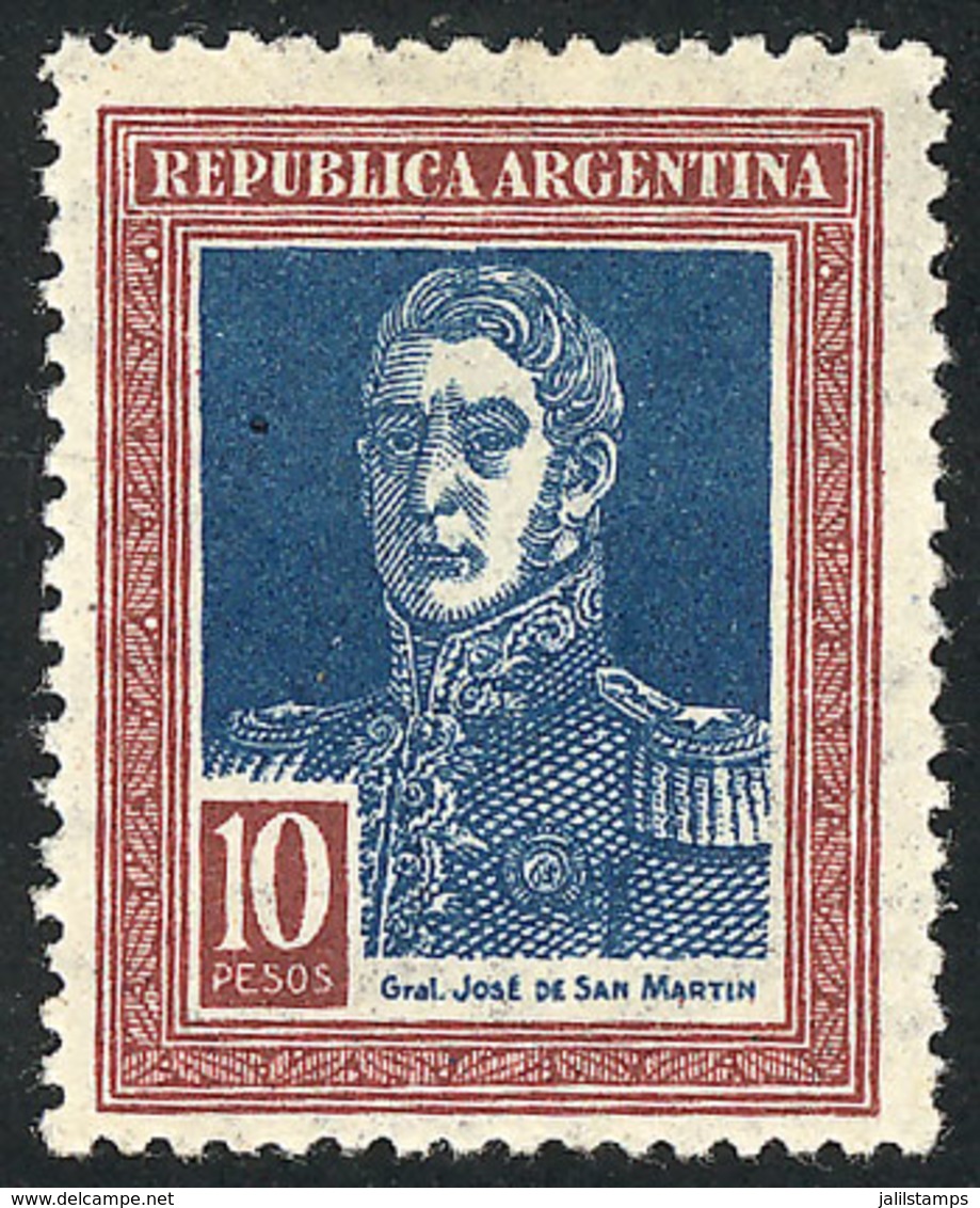 248 ARGENTINA: GJ.588, 10P. San Martín With Sun Wmk, Small Hinge Mark, Very Fine Qua - Other & Unclassified