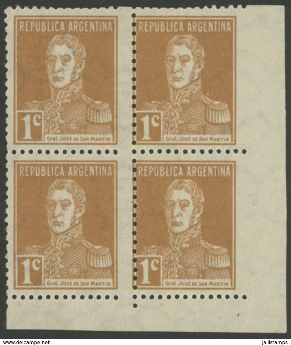 250 ARGENTINA: GJ.595, Corner Block Of 4 With Variety: IMPERFORATE At Right, VF! - Otros & Sin Clasificación