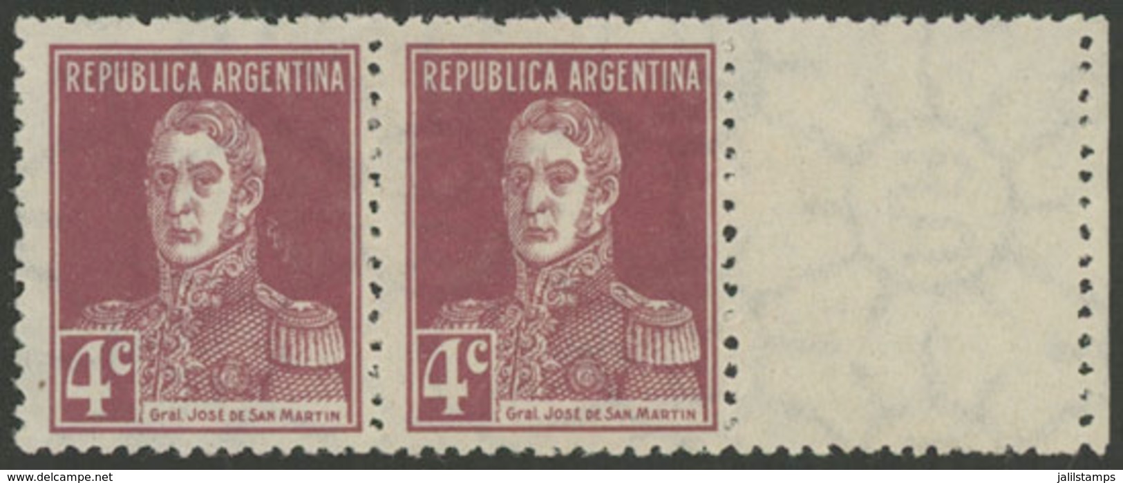 251 ARGENTINA: GJ.598CD, 1924 4c. San Martín W/o Period, WITH LABEL AT RIGHT, Mint W - Otros & Sin Clasificación