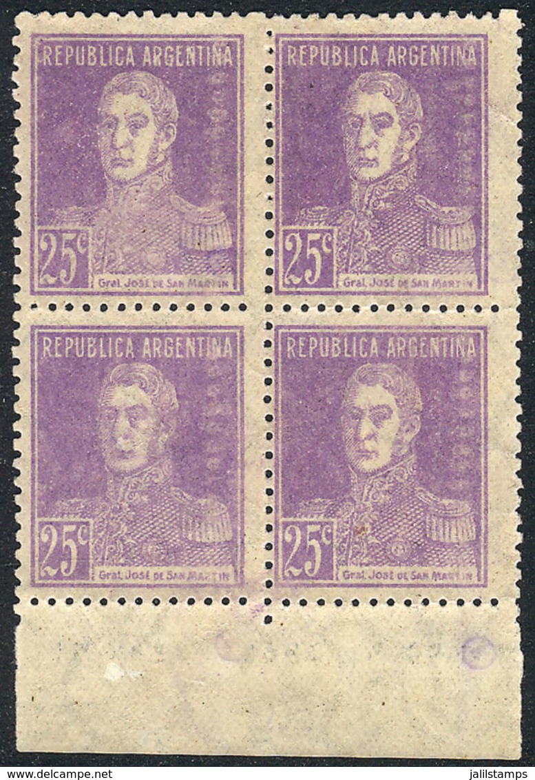 255 ARGENTINA: GJ.604SG, 1924 25c. San Martín, Block Of 4 PRINTED ON GUM, Excellent - Other & Unclassified