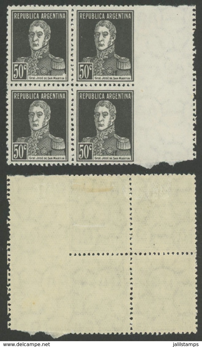 256 ARGENTINA: GJ.606, 1924 50c. San Martín, Block Of 4 With The Right Perforation V - Other & Unclassified