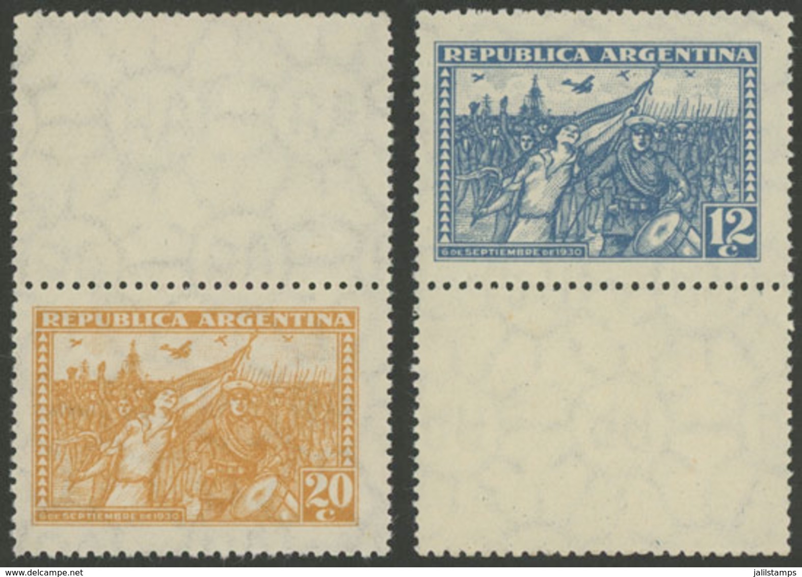 258 ARGENTINA: GJ.683CJ + 684CA, 1930 Revolution 12c. With Label Below + 20c. With L - Sonstige & Ohne Zuordnung