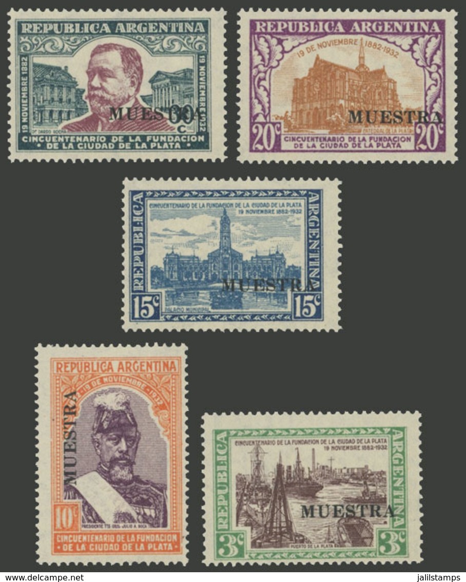 259 ARGENTINA: GJ.726/730, 1933 La Plata, Cmpl. Set Of 5 Values With MUESTRA Ovpt, V - Otros & Sin Clasificación