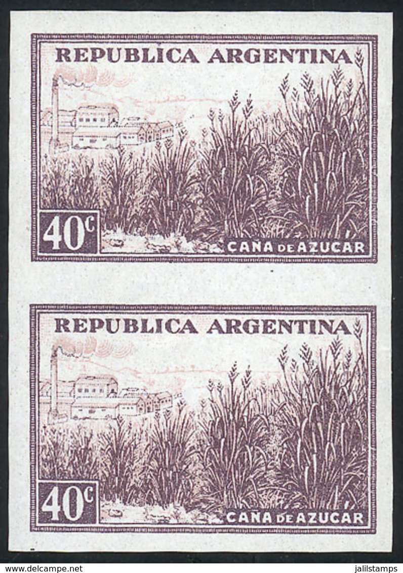 268 ARGENTINA: GJ.768P, 40c. Sugar Cane, Chalky Paper, IMPERFORATE PAIR, MNH, Superb - Other & Unclassified