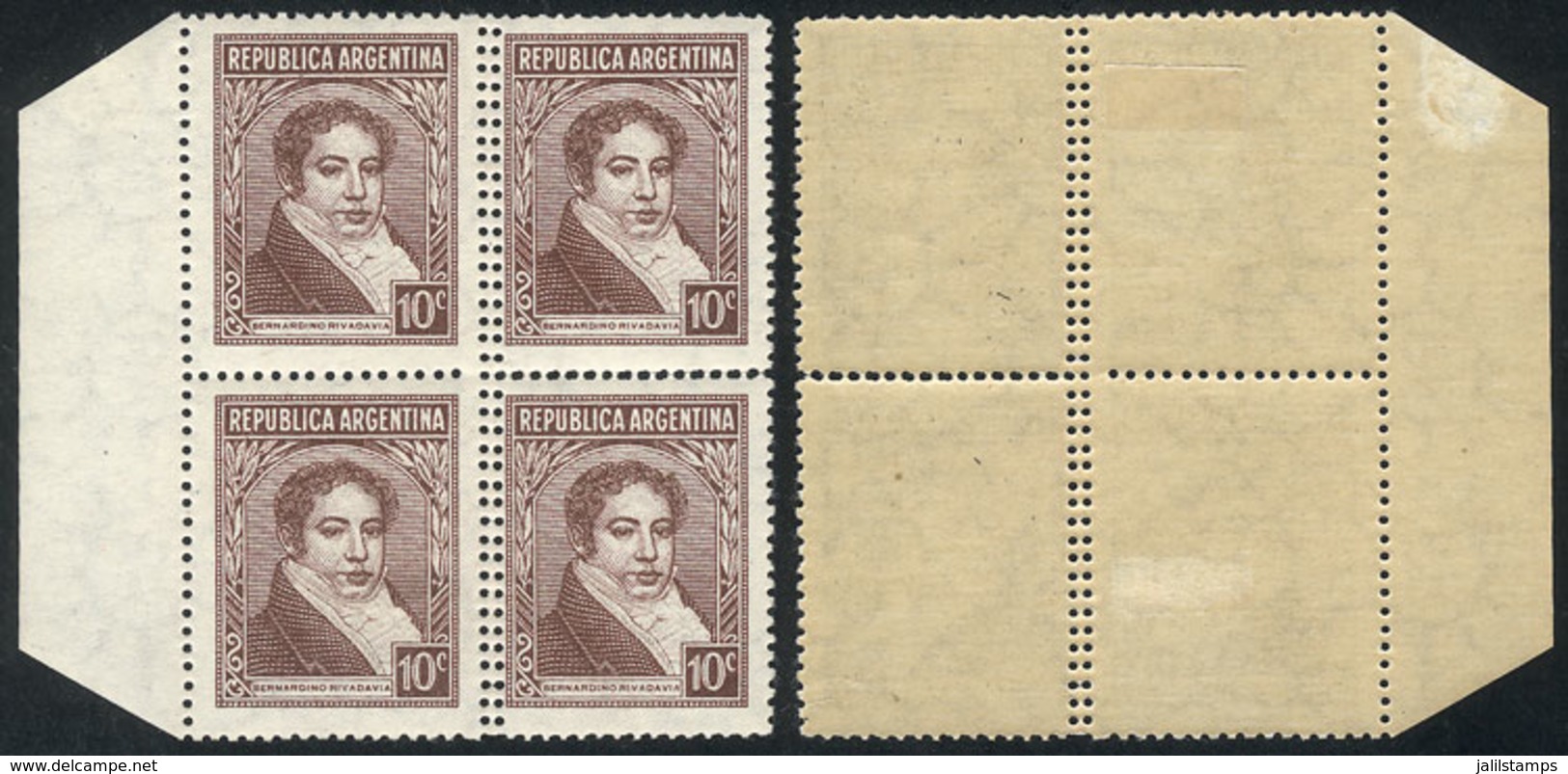 271 ARGENTINA: GJ.774A, Block Of 4 With DOUBLE VERTICAL PERFORATION Variety, VF! - Otros & Sin Clasificación