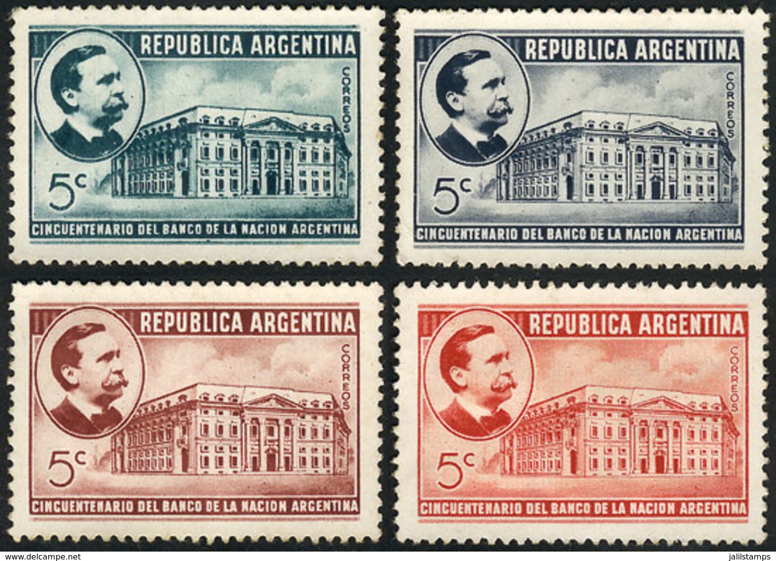 280 ARGENTINA: GJ.853, 1941 Banco De La Nación Argentina, 4 Perforated Trial Color P - Other & Unclassified