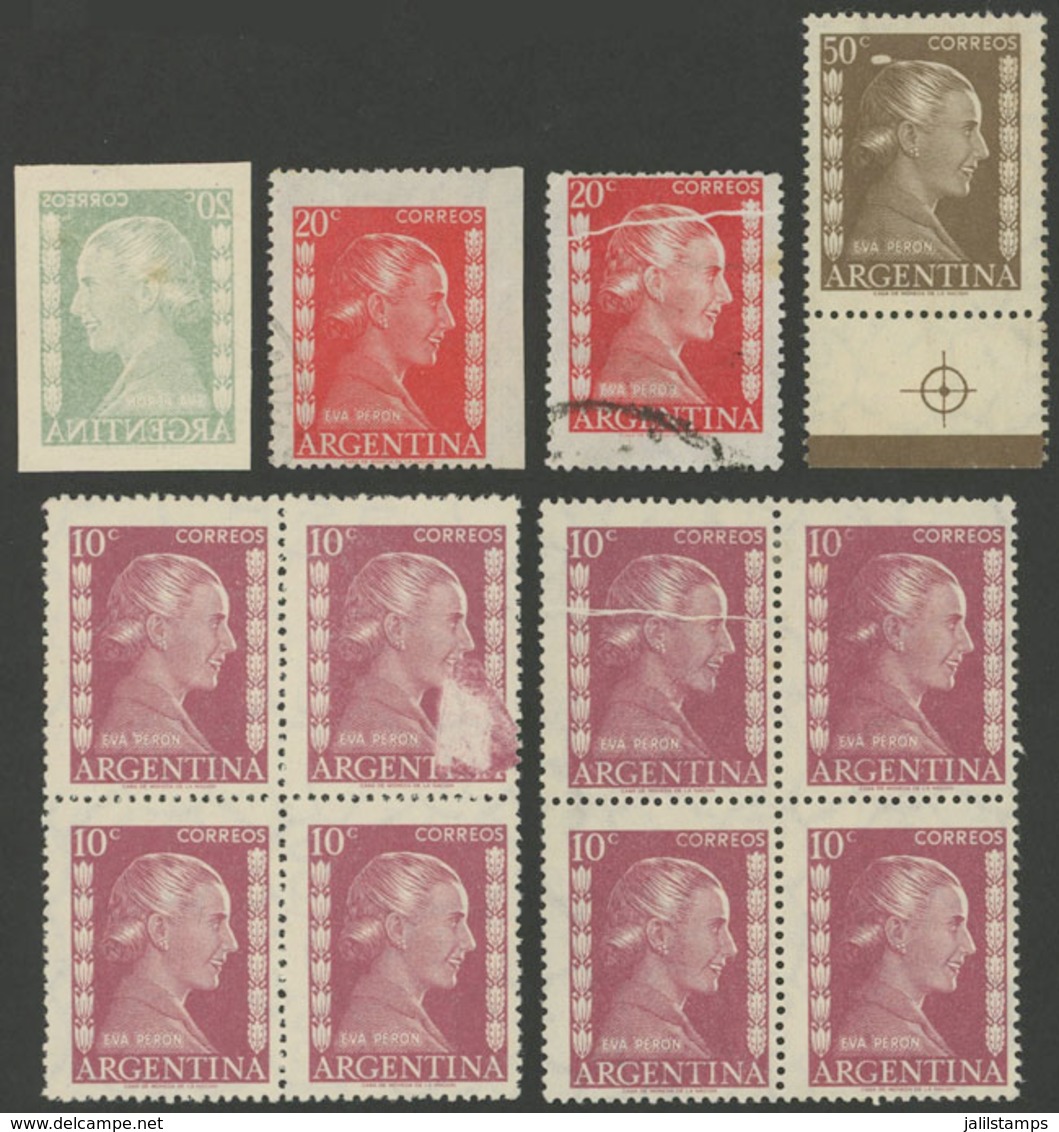 290 ARGENTINA: GJ.1005 + Other Values, Eva Perón, 2 Blocks Of 4 + 3 Singles, ALL WIT - Other & Unclassified