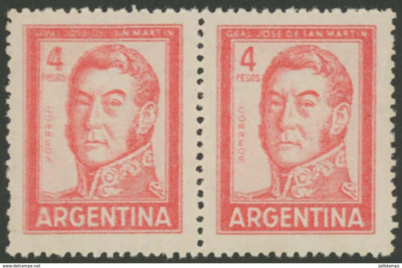 301 ARGENTINA: GJ.1138a, Pair, The Left Stamp With COMPLETE DOUBLE IMPRESSION Var., - Otros & Sin Clasificación