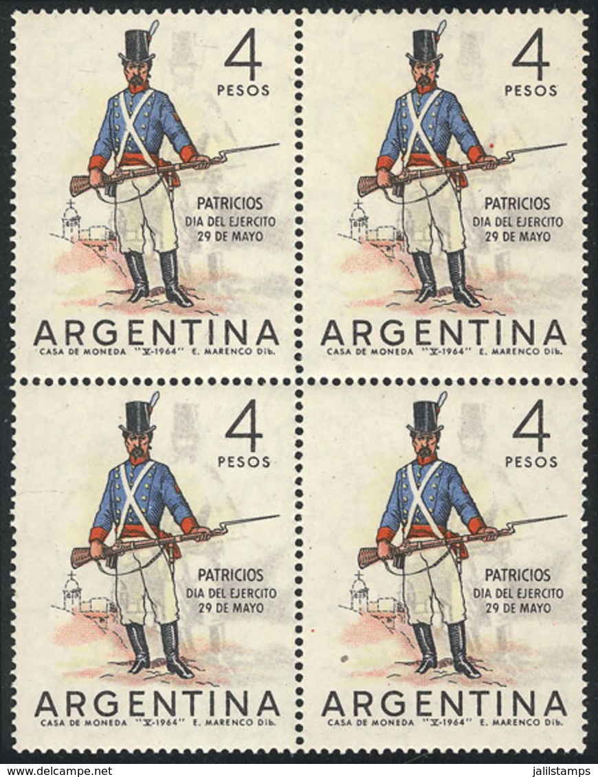305 ARGENTINA: GJ.1279, 1964 Soldier, Block Of 4 With VARIETY: Gray Color Shifted To - Otros & Sin Clasificación