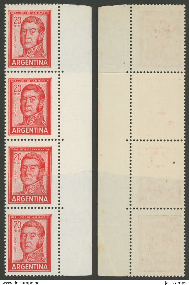 307 ARGENTINA: GJ.1310, Strip Of 4 With END-OF-ROLL JOINED PAPER Var., Excellent Qua - Otros & Sin Clasificación