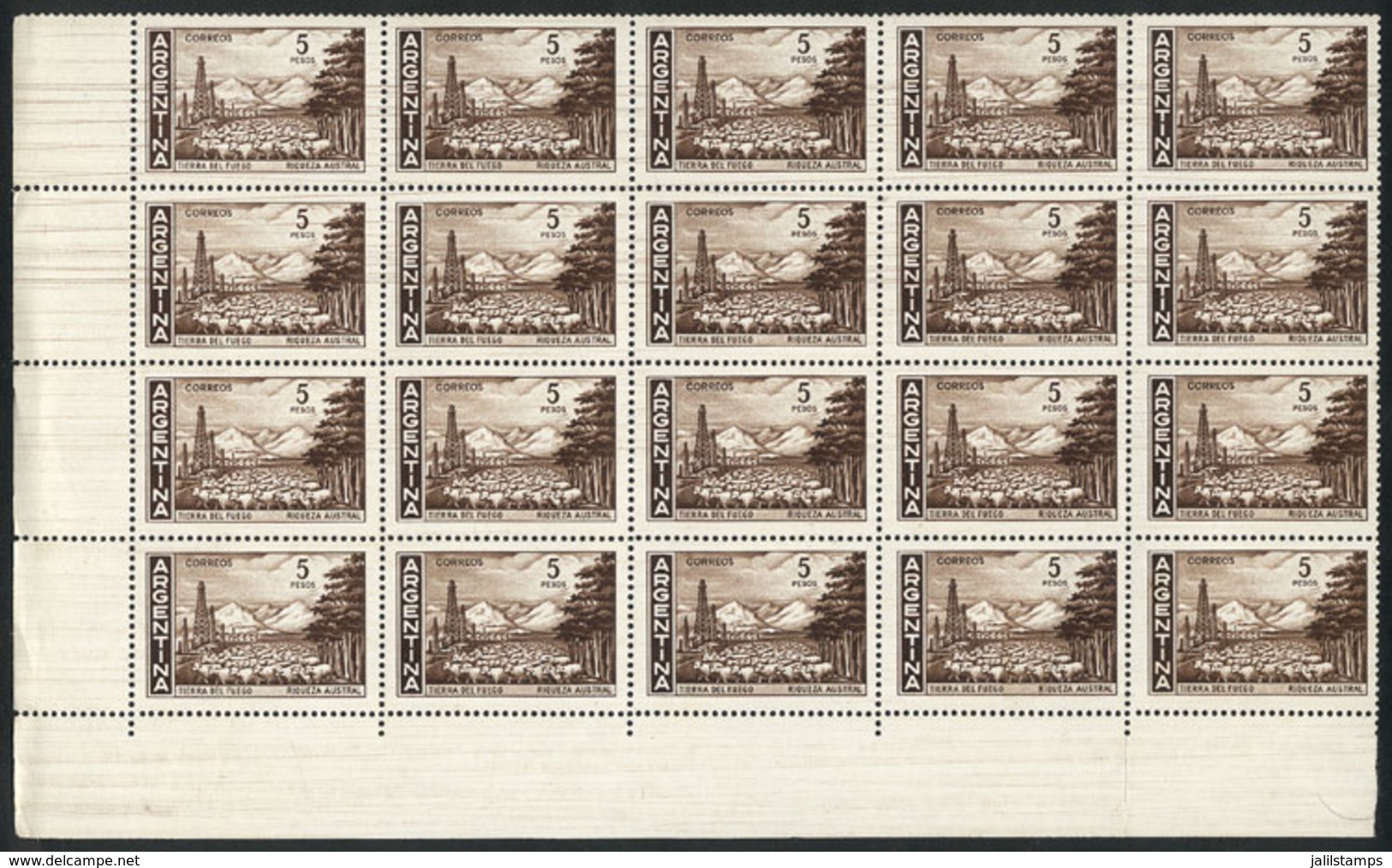 312 ARGENTINA: GJ.1490, Block Of 20 With Many Horizontal Lines Across, VF Quality! - Otros & Sin Clasificación