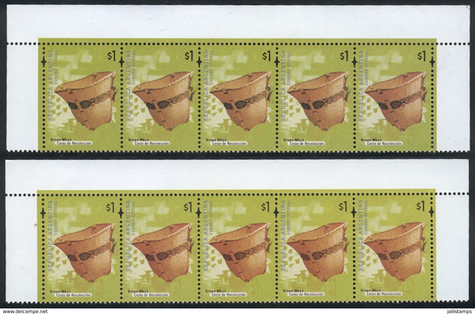 328 ARGENTINA: GJ.3094c, 2 Strips Of 5, DIFFERENT COLORS, Excellent Quality! - Otros & Sin Clasificación