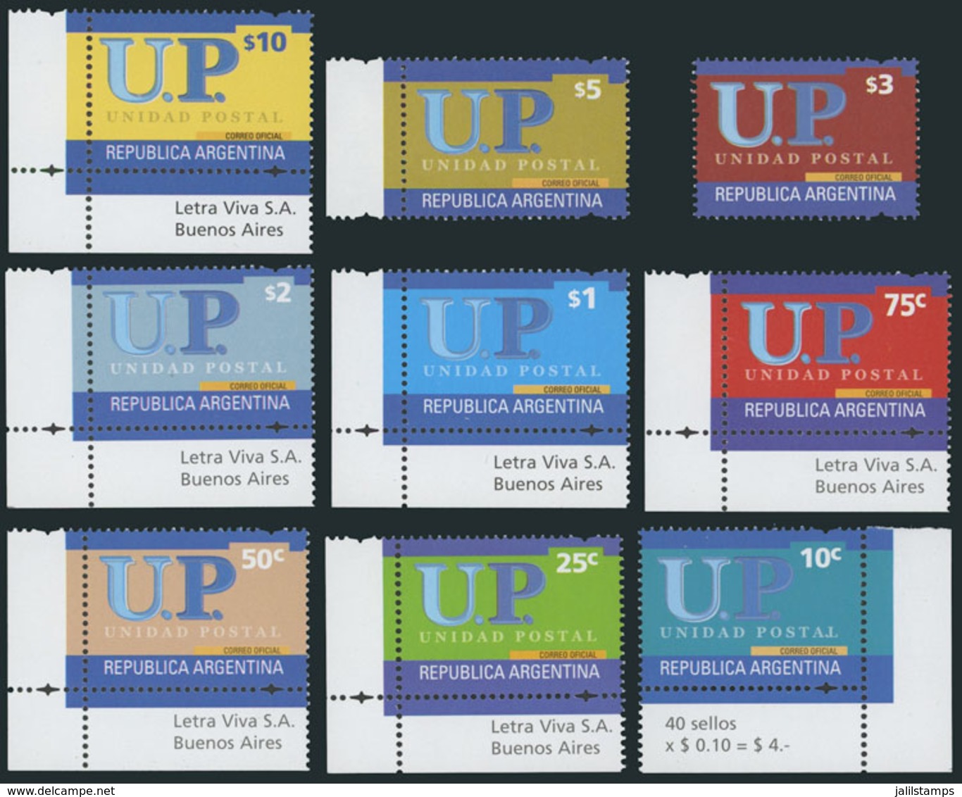 336 ARGENTINA: GJ.3178/3186, 2002/8 UP Stamps, Complete Set Of 9 Values With Bright - Otros & Sin Clasificación