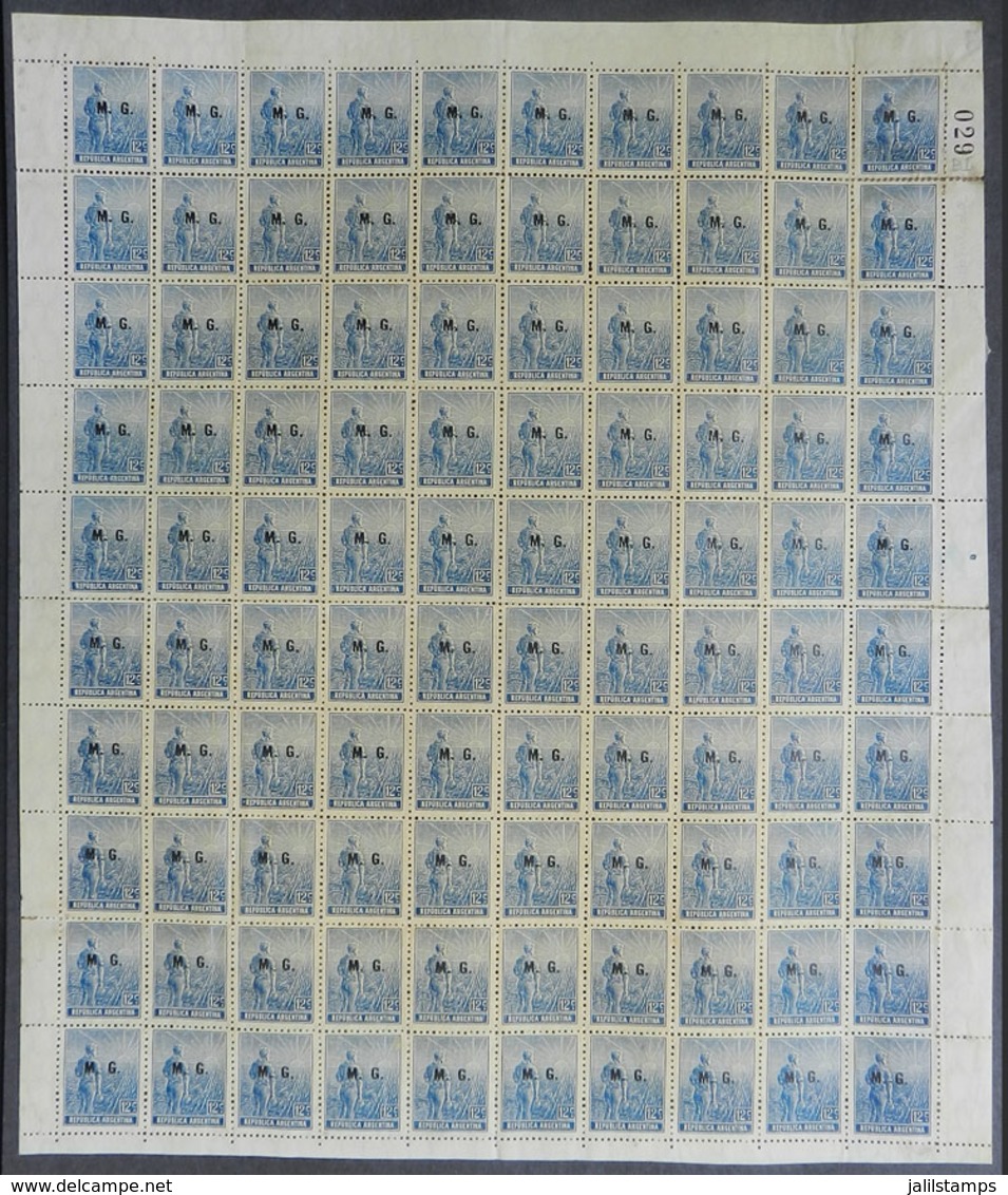 369 ARGENTINA: GJ.126, 1912 12c. Plowman On German Paper, Vertical Honeycomb Waterma - Oficiales