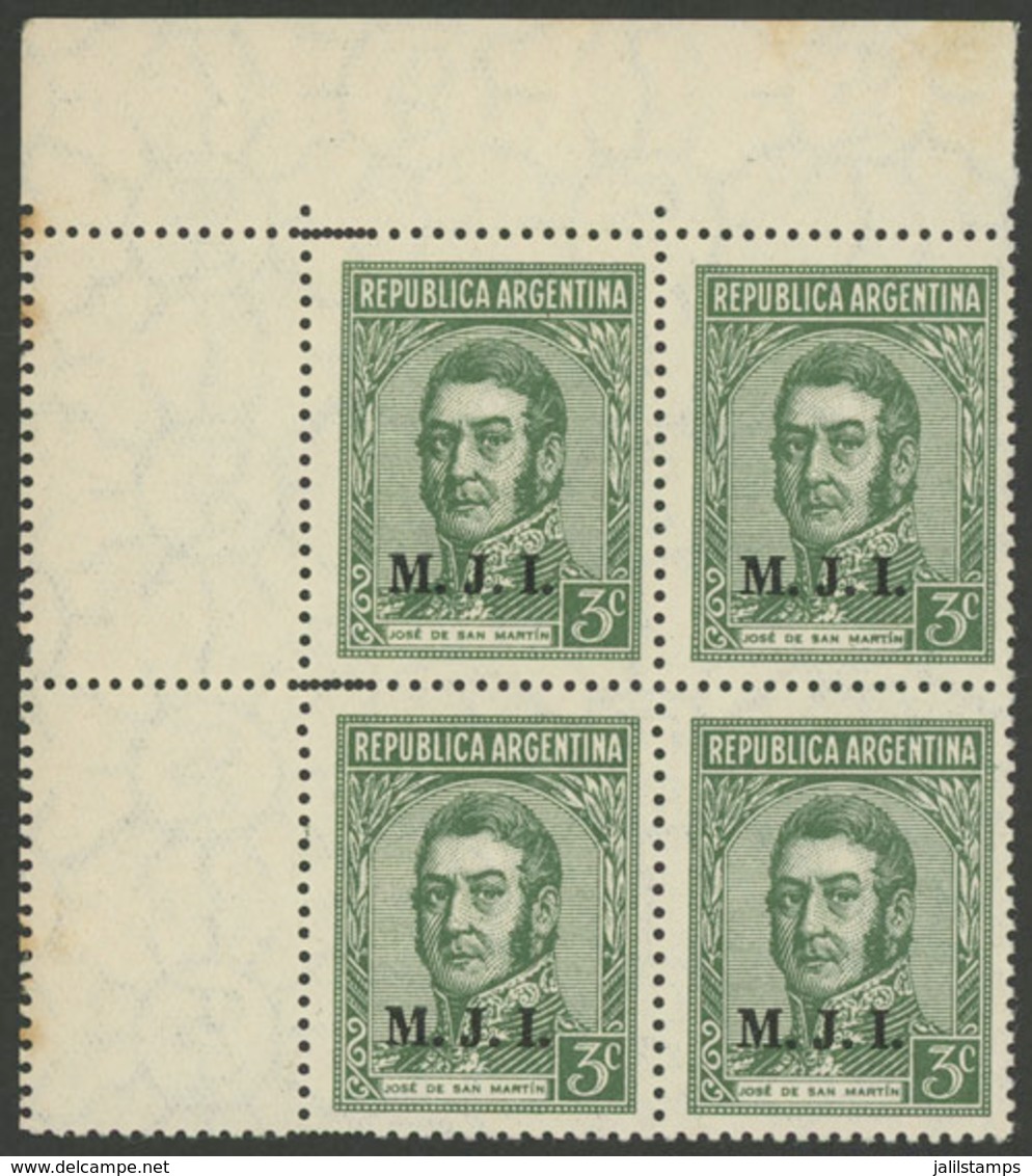 387 ARGENTINA: GJ.436, Block Of 4 With SMALL LABELS AT LEFT, MNH But With Some Stain - Oficiales