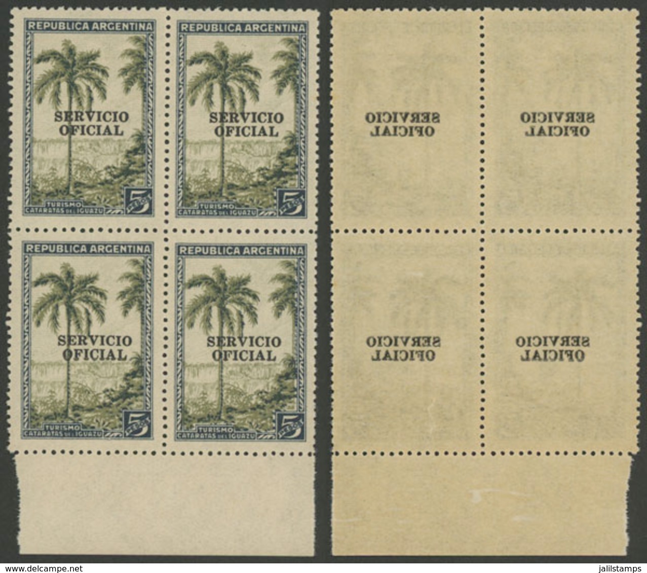 394 ARGENTINA: GJ.668, Block Of 4 With VARIETY: Offset Impression Of The Overprint O - Oficiales