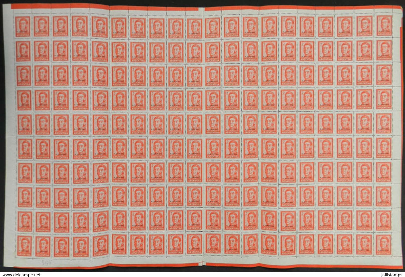 396 ARGENTINA: GJ.743, 2P. San Martín, Rare Sheet Of 200 Stamps, MNH, VF Quality (a - Oficiales