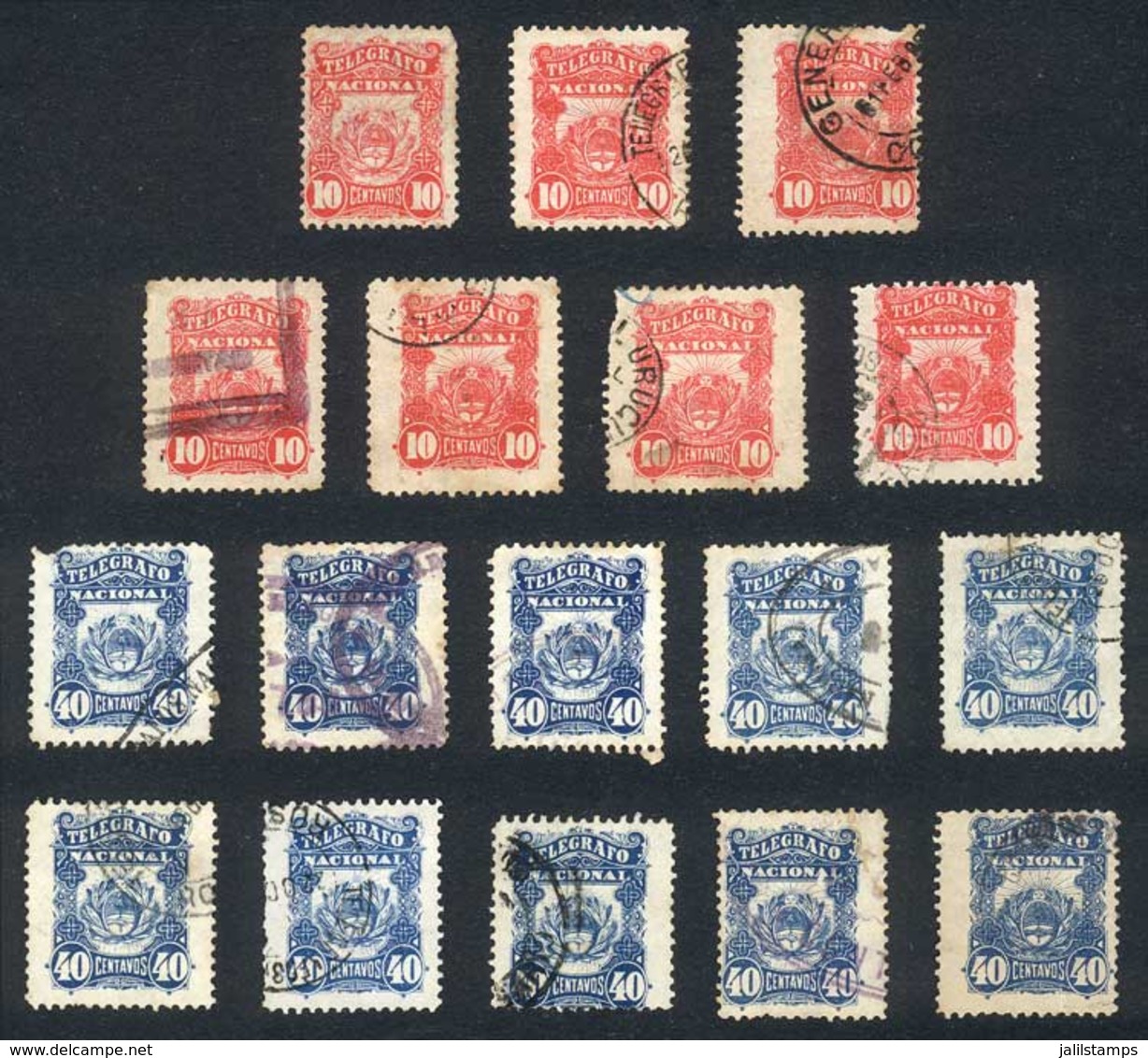 401 ARGENTINA: GJ.1 X7 + 3 X9 + 4, Used With Different Cancels, Some With Little Def - Telégrafo