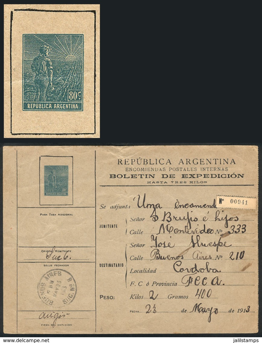 407 ARGENTINA: Dispatch Note Of 80c. (Plowman) Of Parcel Post Used In 1913, Very Nic - Enteros Postales