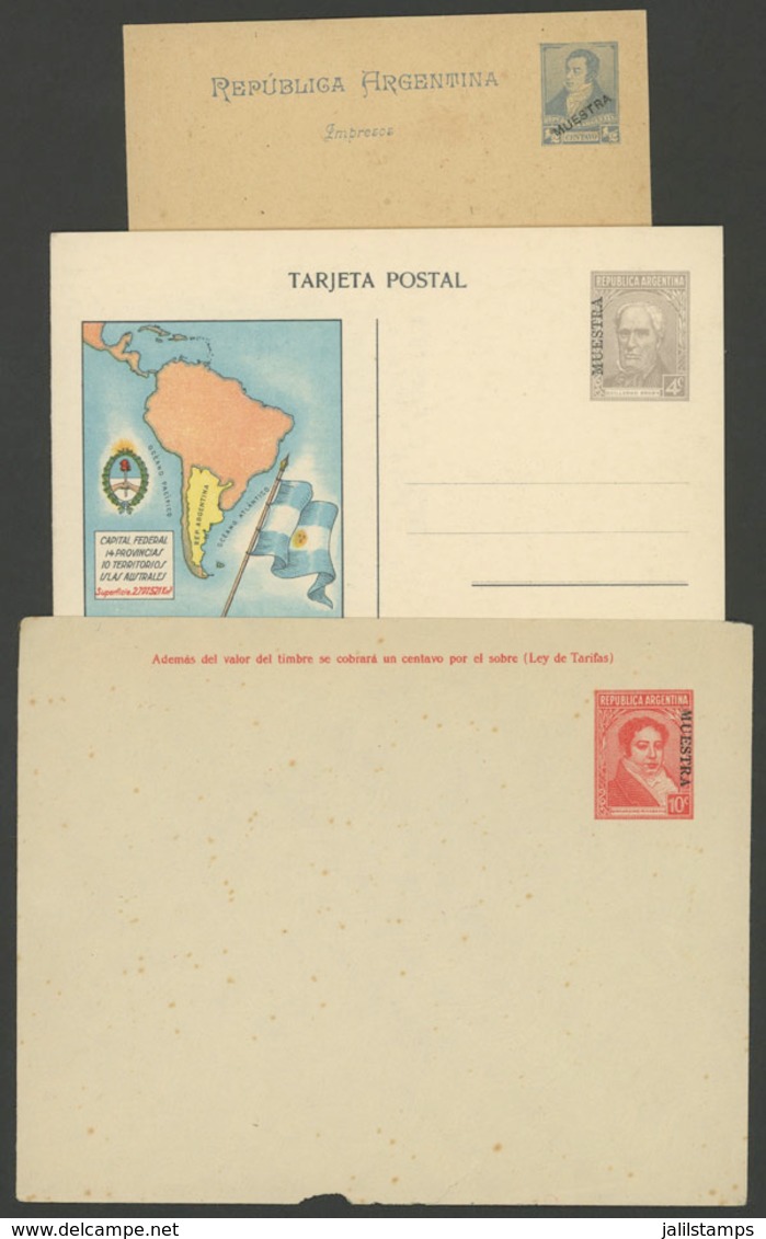 412 ARGENTINA: Lot Of 3 Postal Stationeries With MUESTRA Ovpt., Interesting! - Enteros Postales