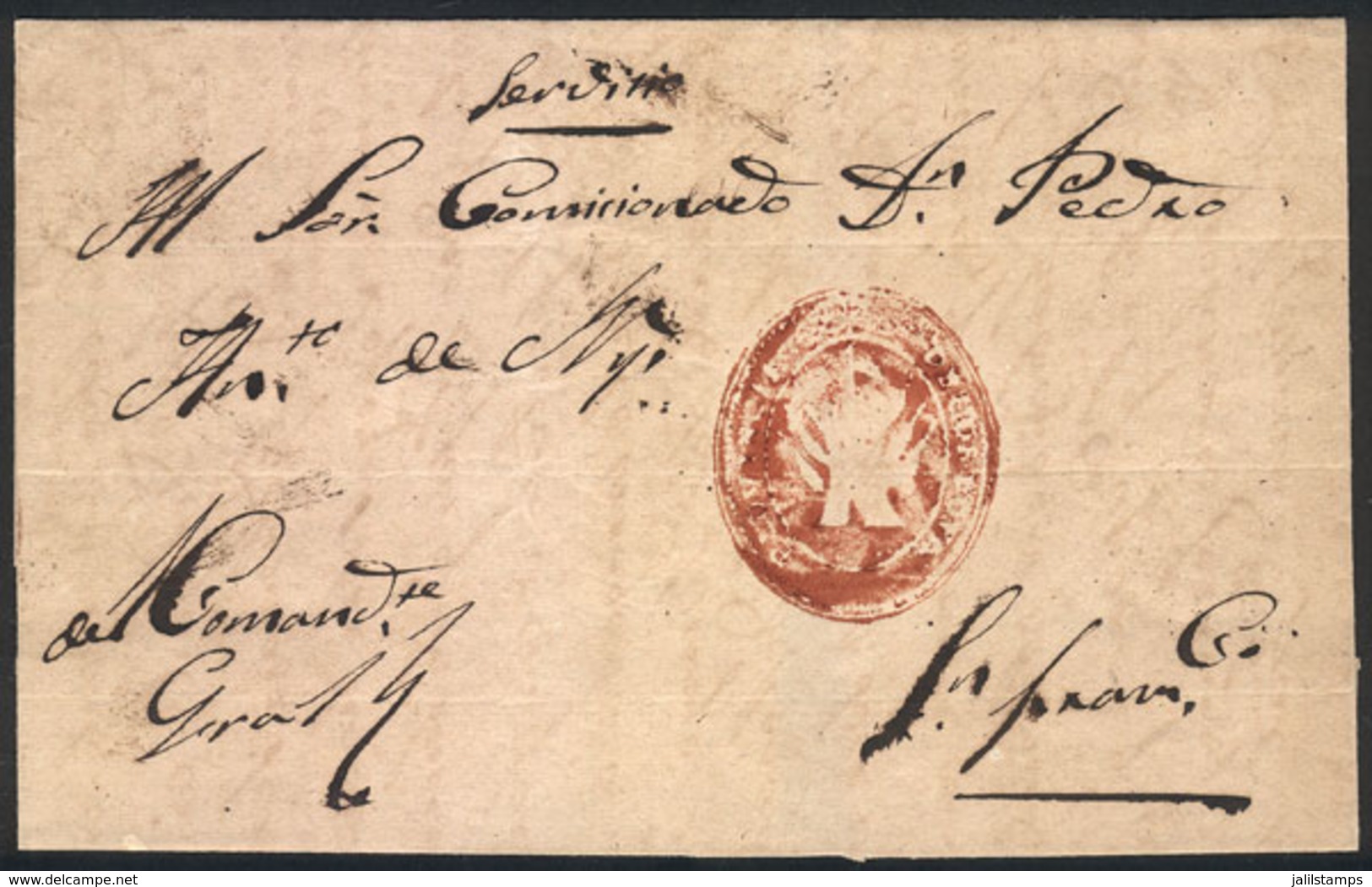 417 ARGENTINA: "Folded Cover Used In 1850s (genuine), With A FORGED Pre-stamp Mark " - Otros & Sin Clasificación