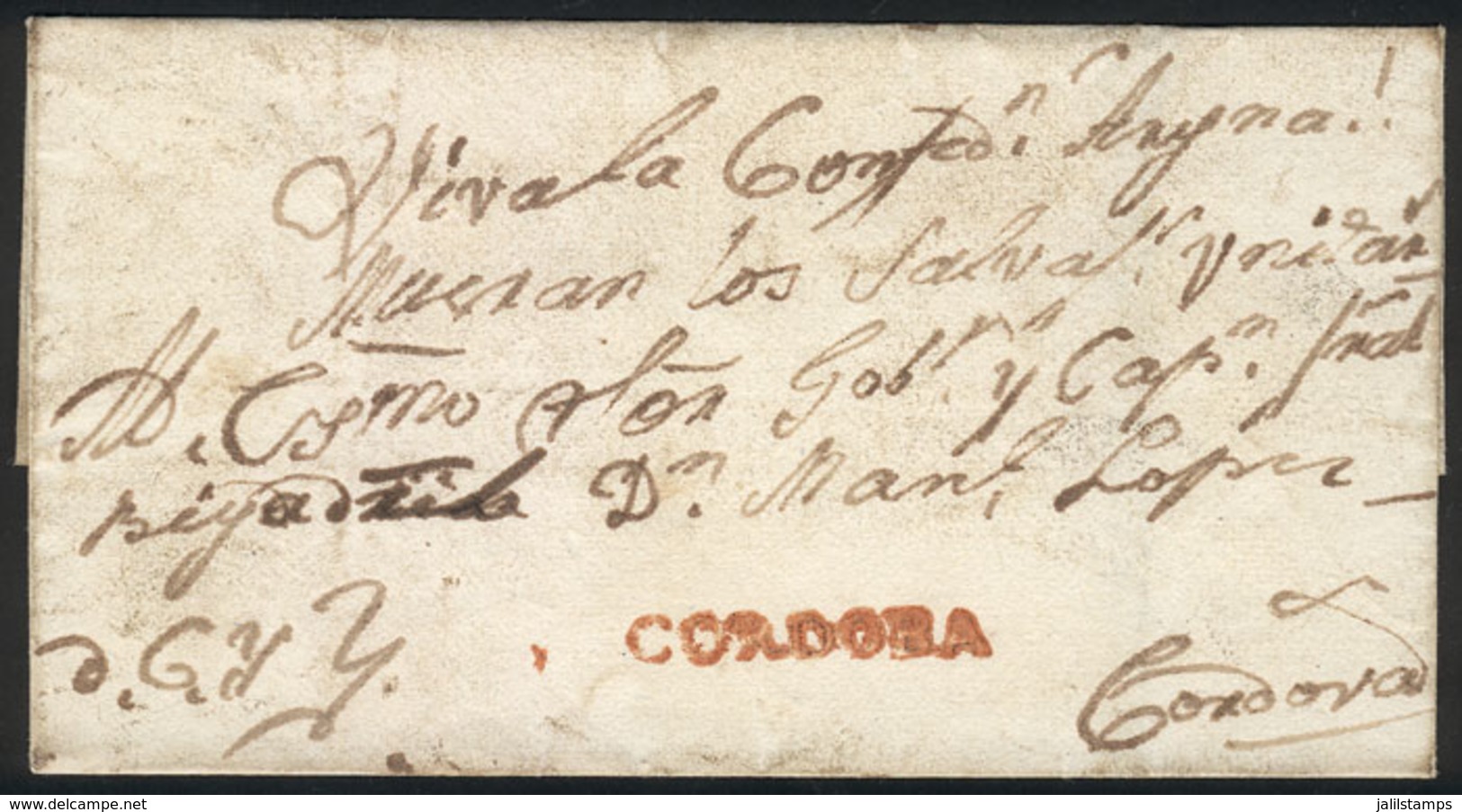 418 ARGENTINA: "Folded Cover Used In 1850s (genuine), With A FORGED Straightline Pre - Otros & Sin Clasificación
