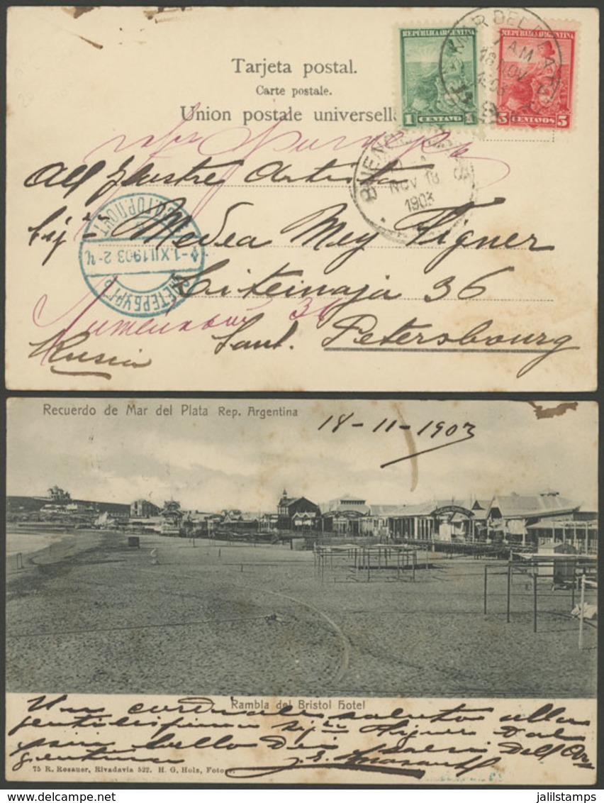 454 ARGENTINA: PC Sent From Mar Del Plata To RUSSIA On 18/NO/1903 Franked With 1c. + - Otros & Sin Clasificación