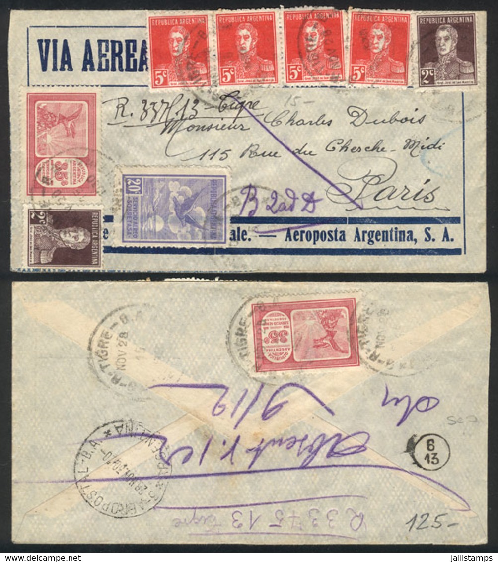 473 ARGENTINA: Airmail Cover Sent From Tigre To Paris On 28/NO/1930 With Very Nice P - Otros & Sin Clasificación
