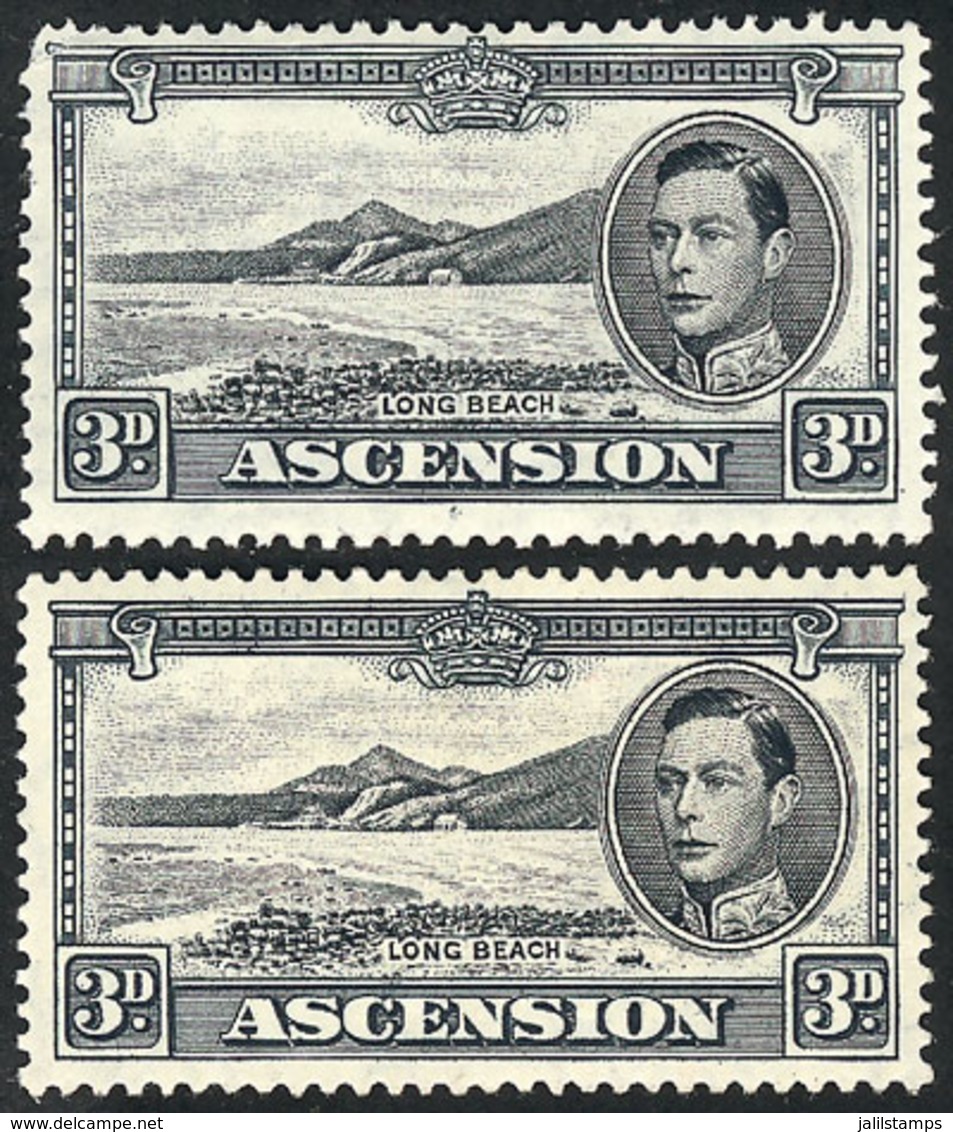 582 ASCENSION: Sc.44Ac, 1940 3p. Black, Perforation 13½, 2 Examples Mint Very Lightl - Ascension