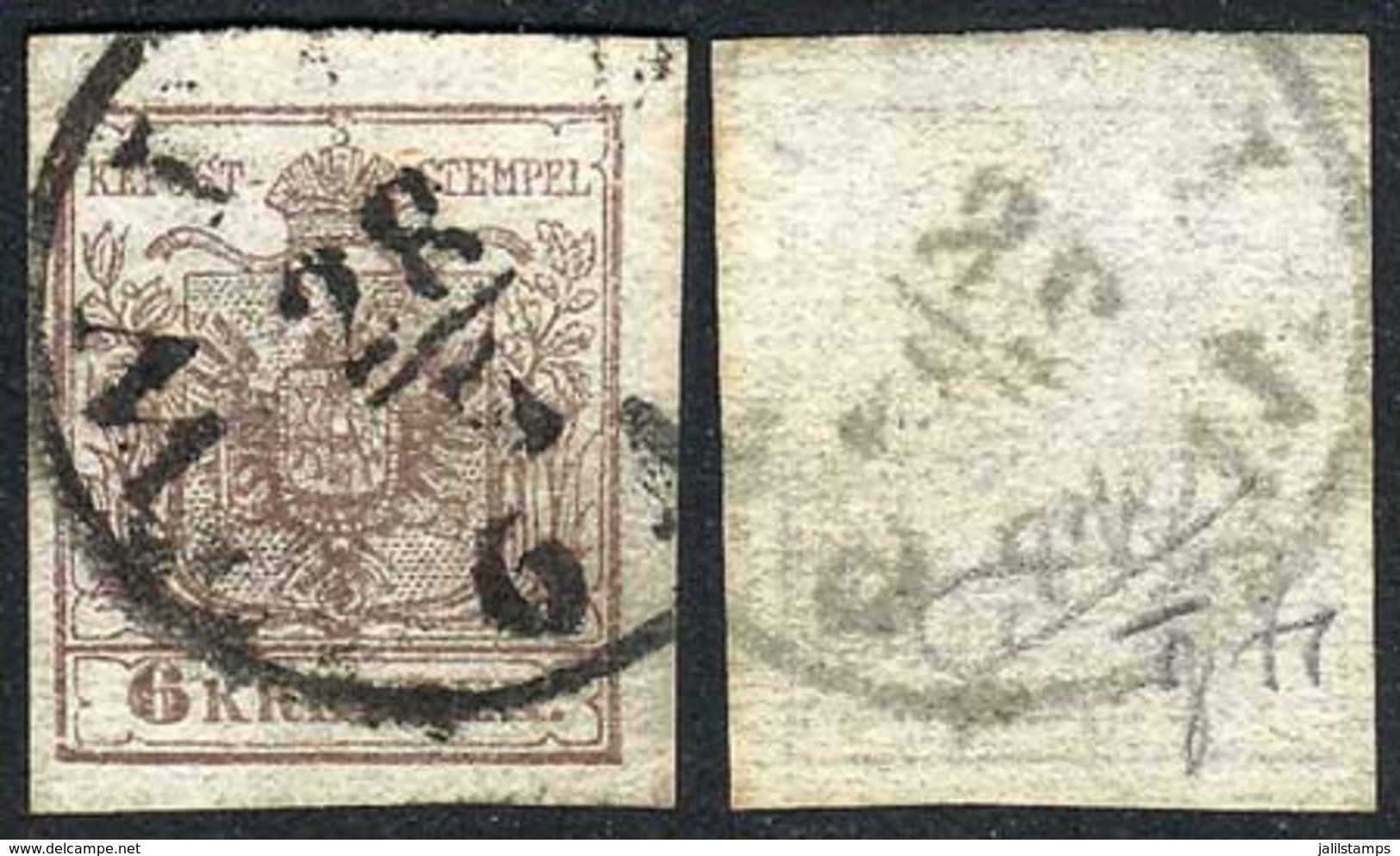 589 AUSTRIA: Yv.4b (Sc.4a), 1850 6Kr. On Horizontally Ribbed Paper, VF - Other & Unclassified