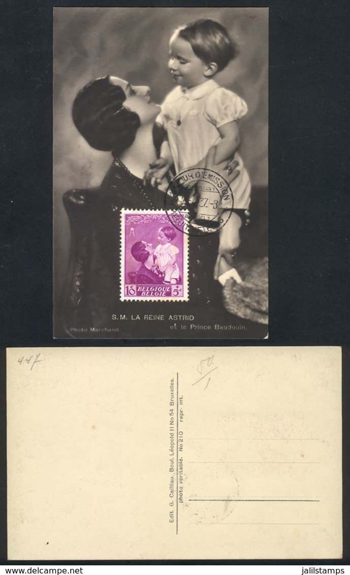 602 BELGIUM: Queen Astrid & Prince Baudouin, Royalty, Maximum Card Of JUL/1937, VF - 1905-1934