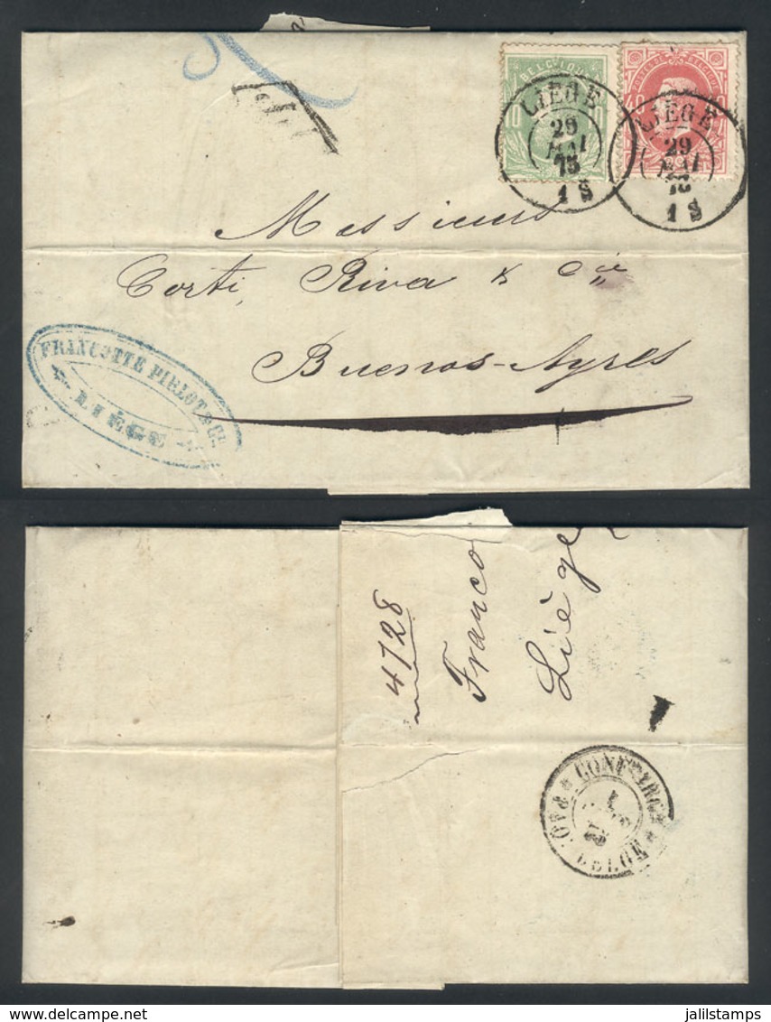 609 BELGIUM: "29/MAY/1875 LIEGE - Argentina: Entire Letter Franked By Sc.32+35 (Leop - Other & Unclassified