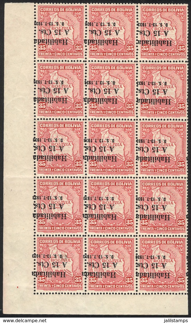 617 BOLIVIA: Yv.180 (Sc.209a), 1933 Habilitada 15c. On 35c., INVERTED OVERPRINT Vari - Bolivia