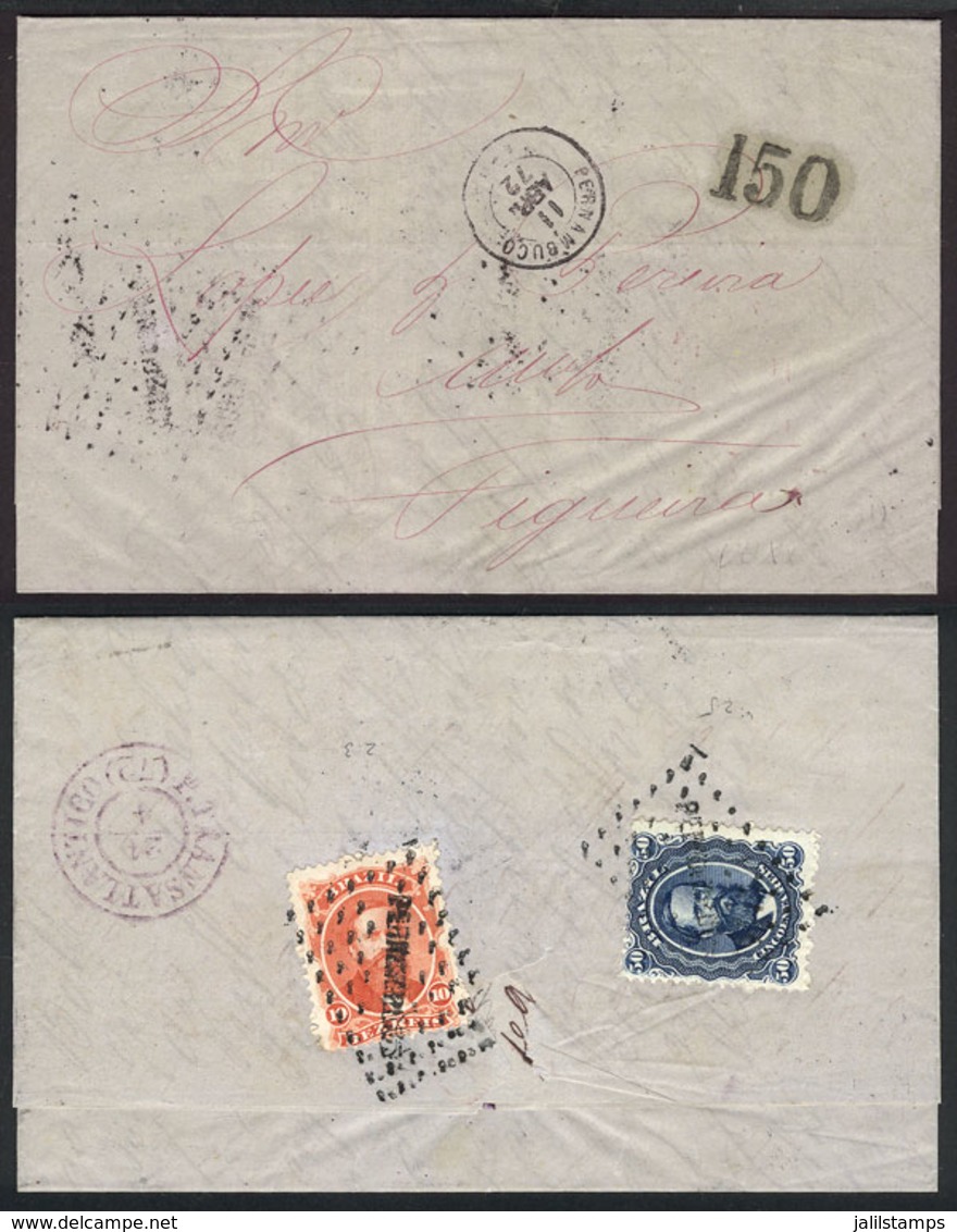 647 BRAZIL: 11/AP/1872 PERNAMBUCO-FIGUEIRA: Cover Franked By Sc.53 + 56, Superb! - Otros & Sin Clasificación