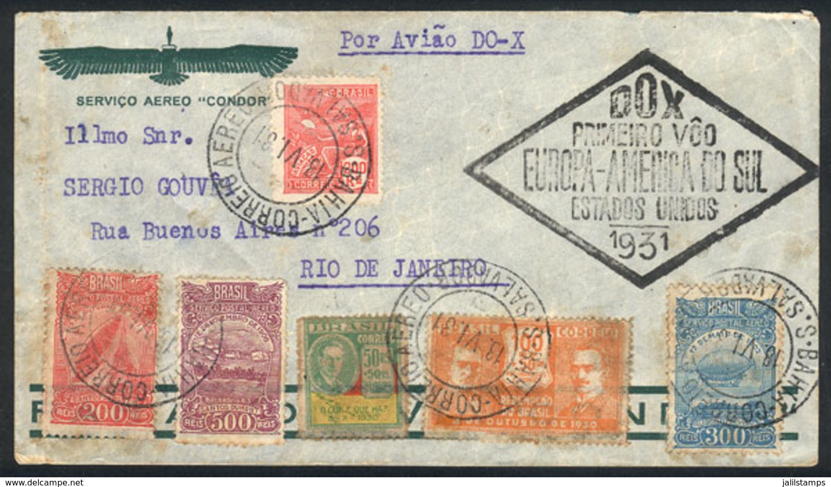 652 BRAZIL: 18/JUN/1931 First DO-X Flight Salvador - Rio De Janeiro, VF Quality! - Otros & Sin Clasificación