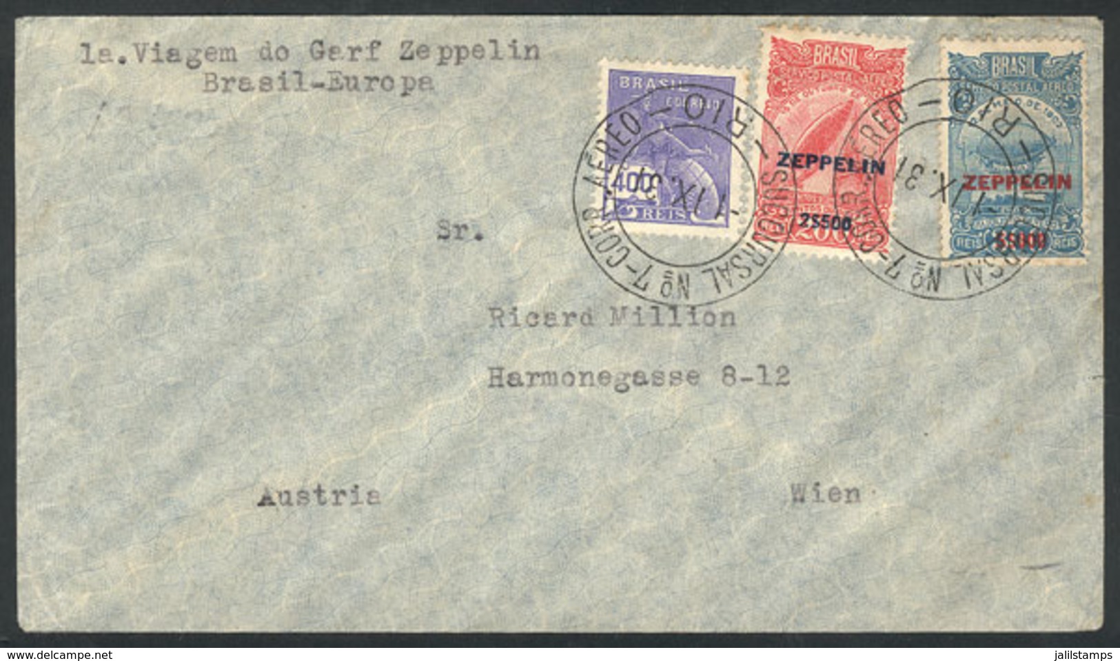 653 BRAZIL: Cover Flown By Zeppelin, Sent From Rio To Austria On 1/SE/1931, With Fri - Otros & Sin Clasificación