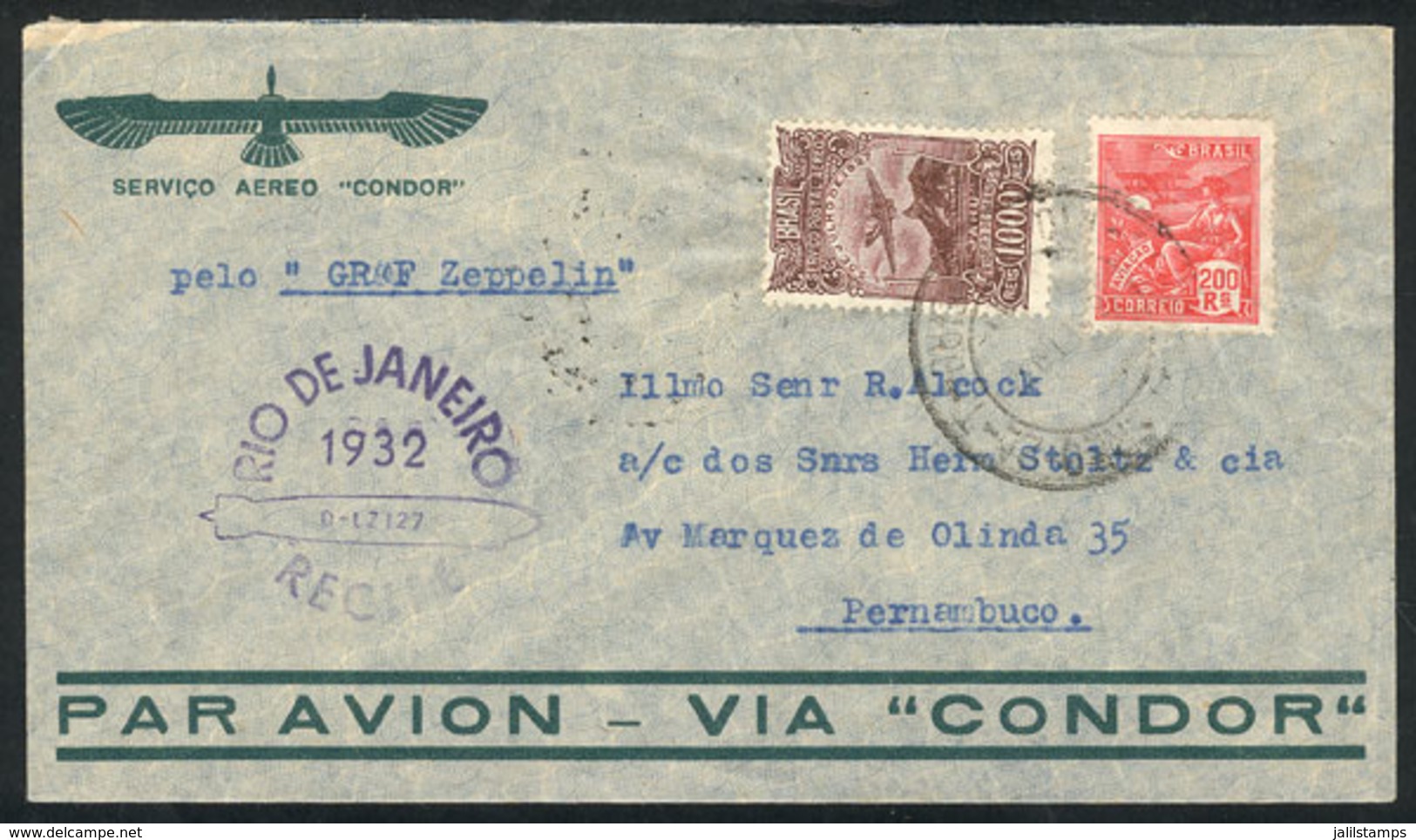 655 BRAZIL: Cover Flown By Zeppelin, Sent From Rio To Pernambuco On 16/SE/1932, And - Other & Unclassified