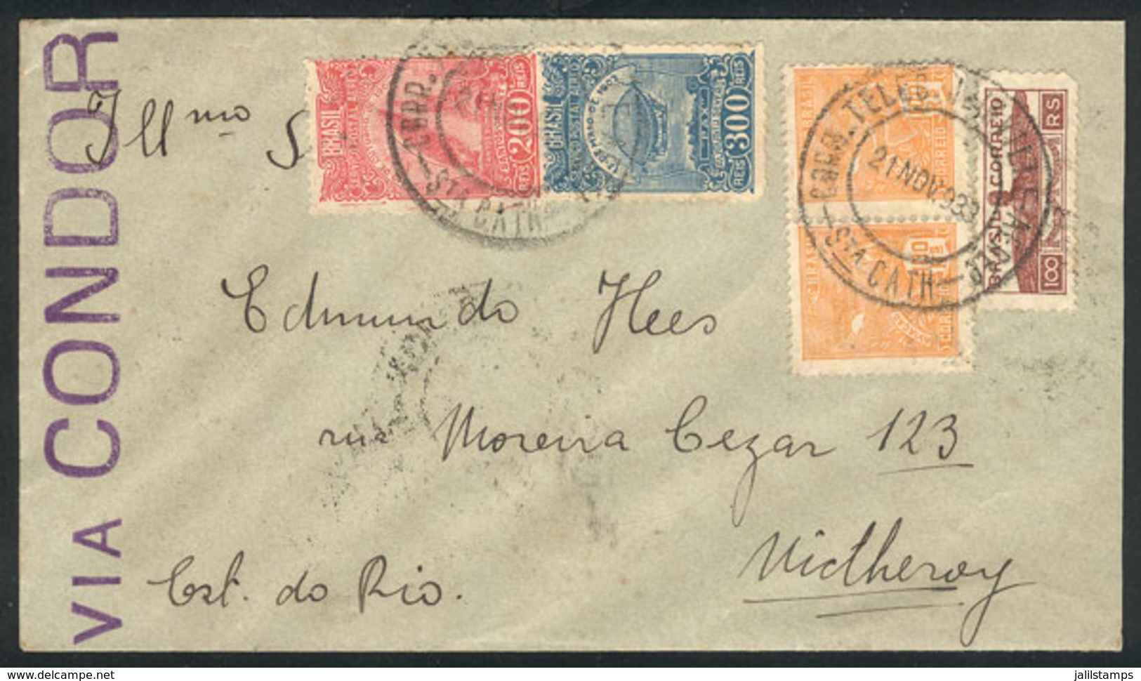 657 BRAZIL: Airmail Cover Sent From Sta. Catherina To Niteroi On 21/NO/1936, VF Qual - Otros & Sin Clasificación