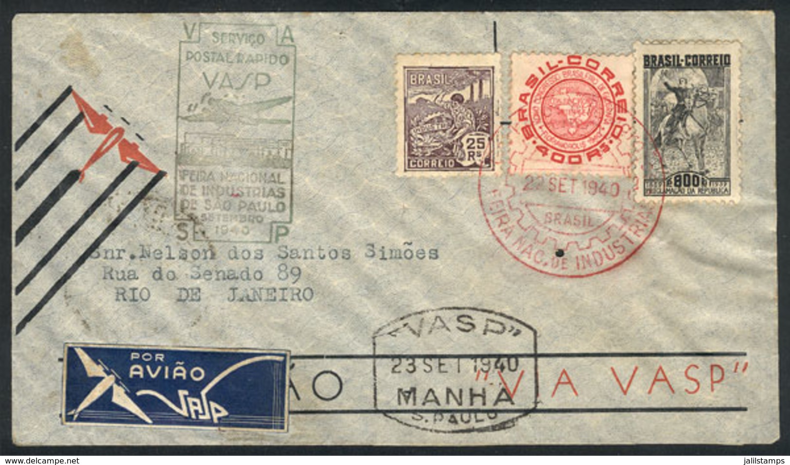 658 BRAZIL: 22/SE/1940 VASP Special Flight Between Sao Paulo And Rio, With A Tiny Ho - Otros & Sin Clasificación