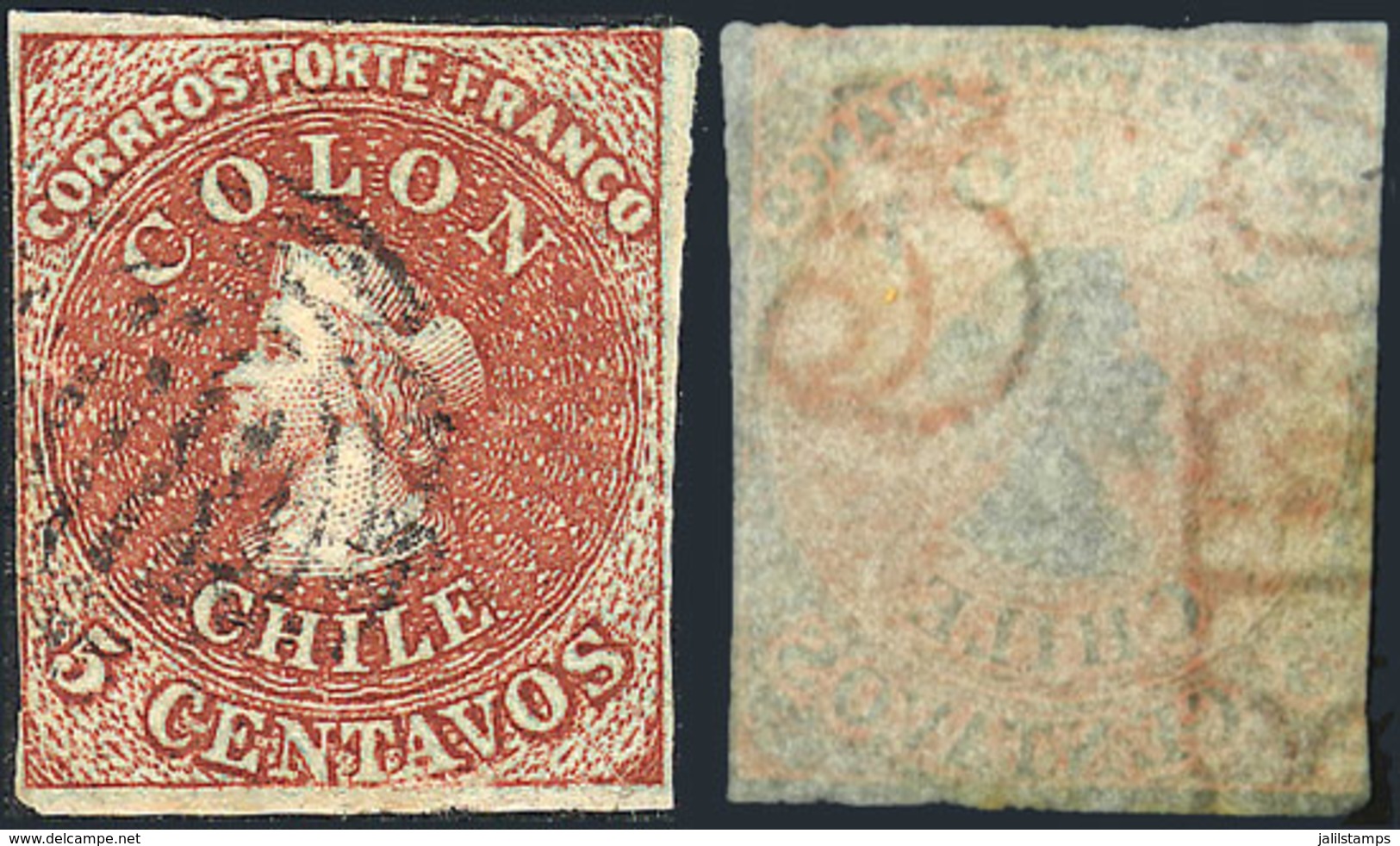 683 CHILE: "Yvert 4, With Letter Watermark: ""REO"", Position 61 On The Sheet, 4 Mar - Chile